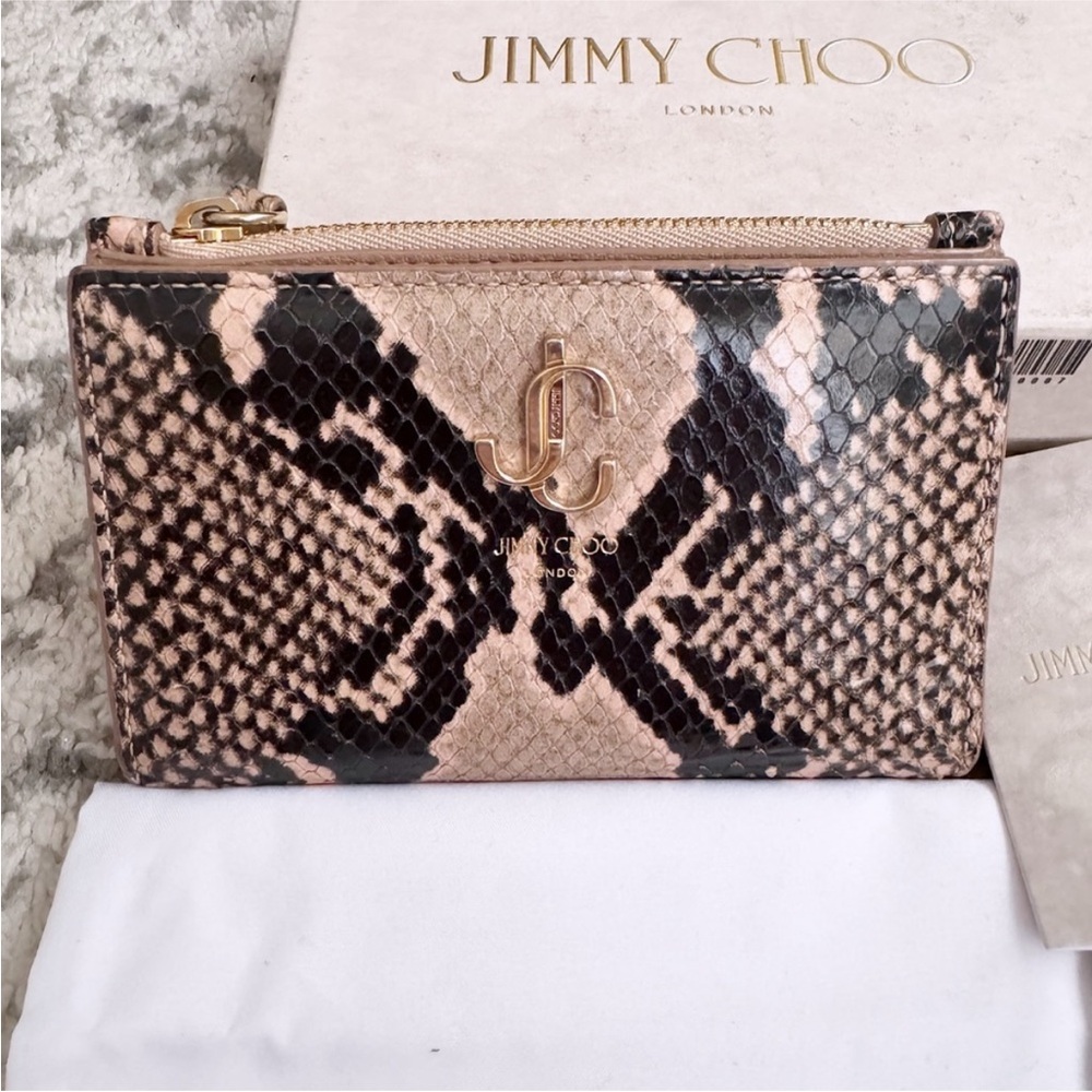 Jimmy Choo Black and Pink Tan Snakeskin Wallet